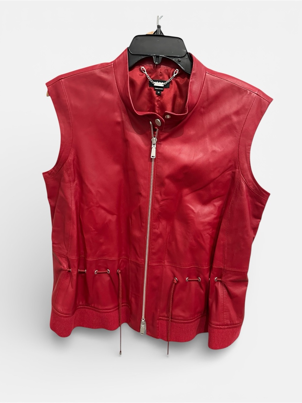 Worth Red Leather Sleeveless Zip Vest